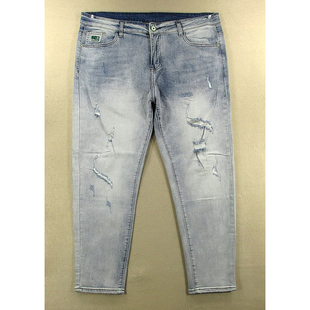 牛仔裤 男38码 破洞弹力修身 肥佬裤 I207 锥形小脚大码 KHCO 0910