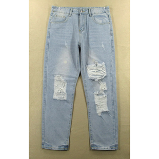 子外单洗水乞丐KHCO 破洞宽松锥形裤 包邮 N109 牛仔裤 8206 男32码