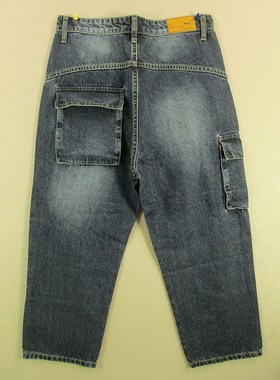 牛仔裤男30码多兜破洞九分裤老爹裤宽松高腰KHCO长裤T301/0503-06