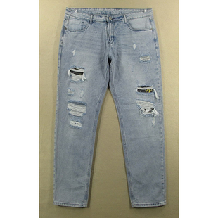 外单肥佬裤 子破洞补丁 包邮 牛仔裤 9203 锥形小脚大码 Y107 男38码