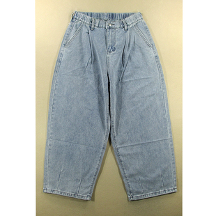 牛仔裤美式慵懒风阔腿裤松紧腰宽松哈伦裤九分裤C506/5583*02