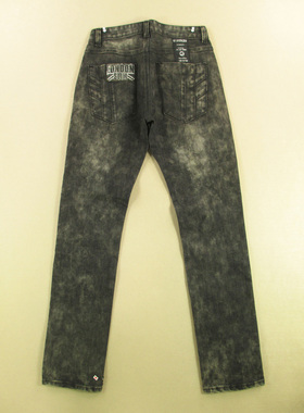 牛仔裤男30码低腰修身直筒加长破洞黑灰KHCO长裤子B209/98506-18