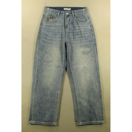 牛仔裤男薄款阔腿裤喇叭裤宽松破洞慵懒风全新品*H208/59513-07
