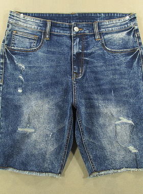 牛仔中裤五分裤男破洞弹力修身短裤子夏款全新品*L209/59532-17