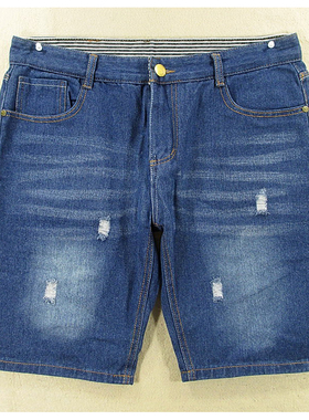 17*8981/N306*牛仔中裤五分裤男欧版怀旧复古破洞纯棉修身包邮