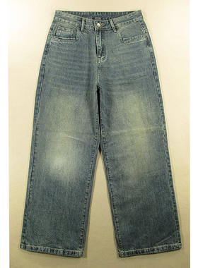 牛仔裤男美式潮流复古加厚慵懒风嘻哈滑板阔腿裤D207/98283*07