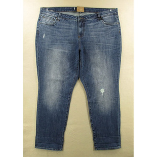 04-98651/Q207*牛仔裤女44码外单大码弹力破洞修身微胖JM加长单品