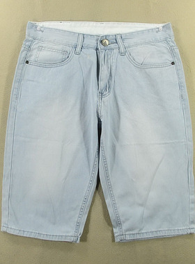 牛仔中裤五分裤男32码薄款绣花补丁短裤夏款全新品R109/38534-14