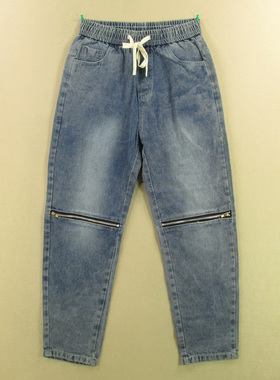 牛仔裤男32码薄款欧版复古松紧腰弹力宽松哈伦九分裤W311/6801-14