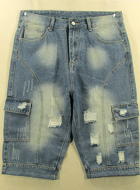 牛仔中裤七分裤男多兜工装裤破洞锥形夏款全新品*N209/59531-19