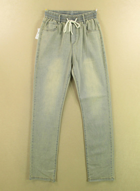 牛仔裤男28码薄款韩版做旧松紧腰弹力修身小脚直筒O307/6804-05