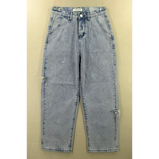 牛仔裤 女27码 破洞老爹裤 包邮 W204 高腰宽松复古KHCO特价 4652