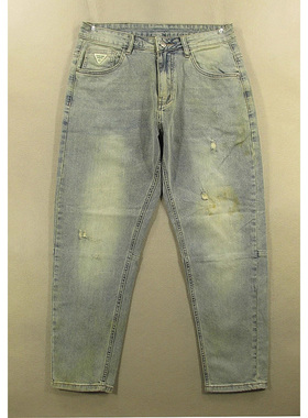 牛仔裤男31码弹力锥形小脚破洞乞丐薄长裤子全新品*F102/52509-17