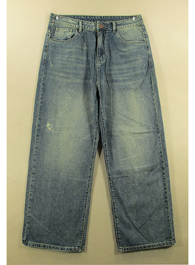 牛仔裤男阔腿裤阔脚喇叭宽松复古破洞长裤子全新品H109/9508-16