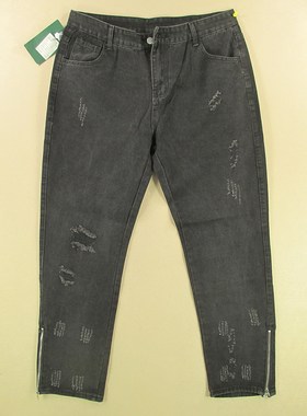 牛仔裤男36码荣锥形小脚拉链破洞加大码KHCO长裤子S401/68501-19