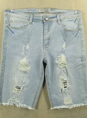 牛仔中裤五分裤男破洞弹力修身乞丐风夏款全新品*J209/59534-20