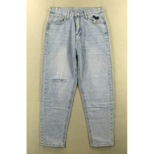 子破洞哈伦裤 宽松小脚KHCO 包邮 牛仔裤 0251 萝卜裤 W212 女28码