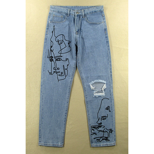 男欧美朋克破洞高腰宽松锥形萝卜裤 8283 KHCO M402 包邮 牛仔裤