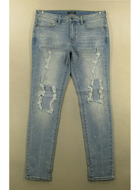 牛仔裤男破洞弹力修身小脚裤破洞外单长裤子全新品*K204/52503-11