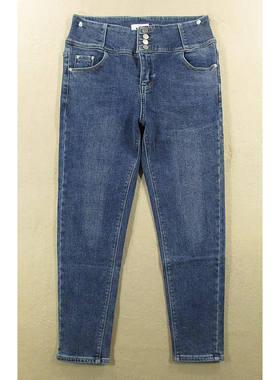 牛仔裤女30码秋冬款抓绒加厚弹力修身小脚九分裤K103/68253-06