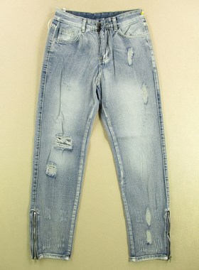 牛仔裤男27码锥形裤破洞拉链开脚九分裤KHCO长裤子C202/68502-06