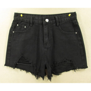 牛仔短裤 热裤 女25码 包邮 K201 黑色纯棉高腰宽松KHCO特价 8654