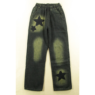 68281 牛仔裤 女秋冬加绒加厚松紧腰弹力高腰宽松阔腿直筒P303