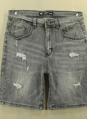 牛仔中裤五分裤男30码破洞弹力外单短裤夏款全新品R109/38534-18