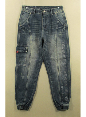 牛仔裤男多兜缩口裤束脚印花九分裤长裤子全新品*Y104/52506-06