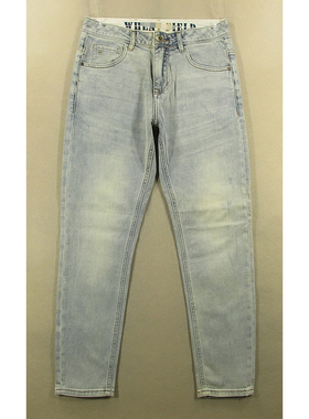 牛仔裤男弹力修身锥形小脚裤补丁薄长裤子全新品*H209/52501-09