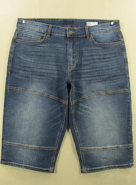 牛仔中裤七分裤男34码弹力修身外单短裤夏款全新品D104/38531-04