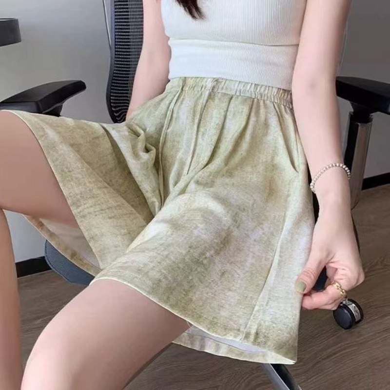扎染冰丝阔腿短裤裙女薄款休闲裤