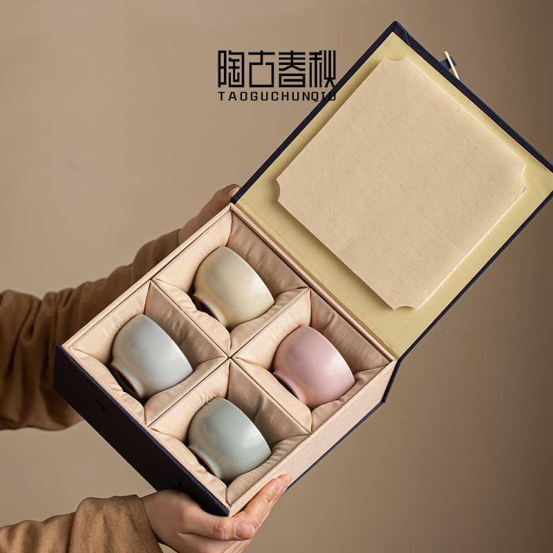 汝窑茶杯主人杯开片可养品茗茶盏