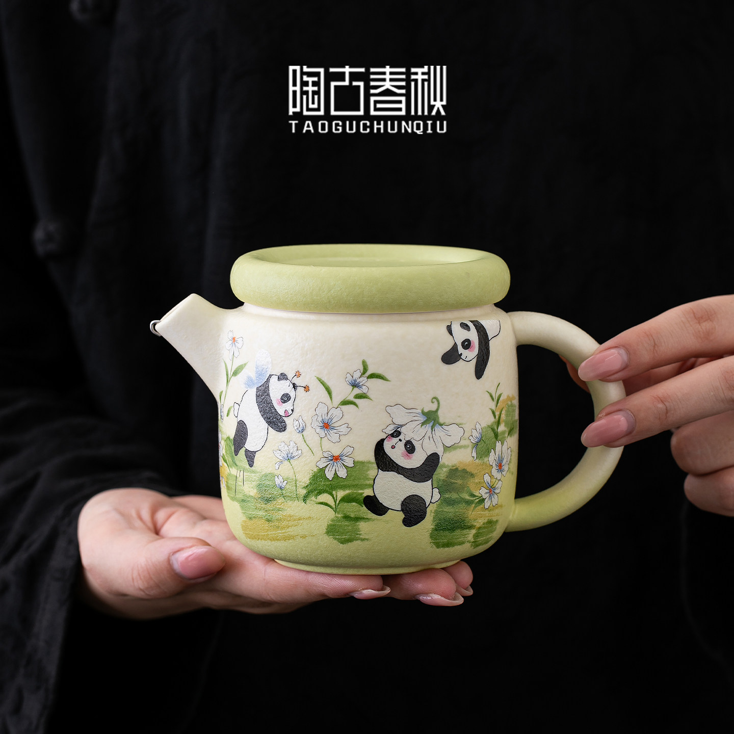 可爱熊猫陶瓷泡茶壶一壶两杯图片