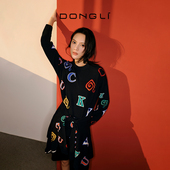 山羊绒 秋冬中性风女士提花毛衣针织衫 圆领显瘦长袖 东黎 套衫 5017