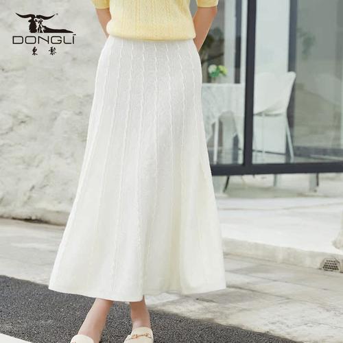 东黎羊绒女士复古波浪纹针织伞裙