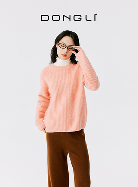 东黎 山羊绒 2025新款女士圈圈纱厚款圆领套衫宽松竖坑条毛衣4553