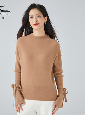东黎 溯源款 小山羊绒 女士秋冬伞袖飘带设计保暖套衫针织衫 3406