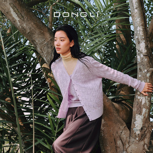 东黎万物复苏-珍珠吊兰 山羊绒女士春季休闲风镂空针织开衫 6042