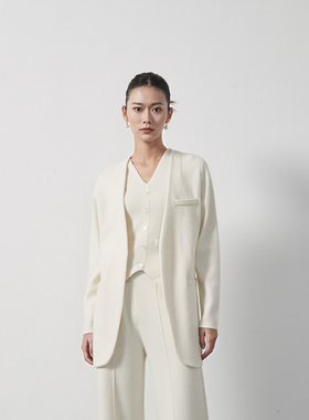 东黎 溯源款 山羊绒 女士针织休闲西服开衫宽松百搭西装外套 3472