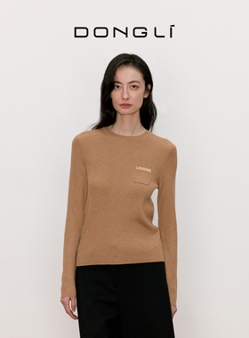 东黎山羊绒桑蚕丝 简雅 秋冬女士圆领提花长袖针织衫修身显瘦5358