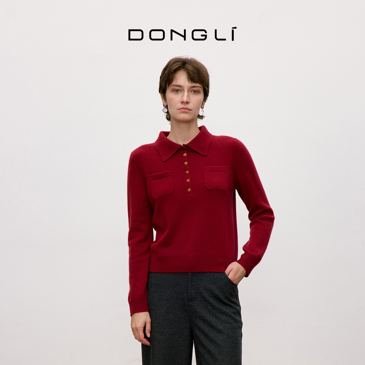 东黎山羊绒秋冬翻领套衫