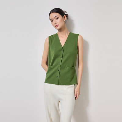 东黎纯羊绒无袖V领马甲开衫