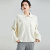 宽松时尚 东黎溯源款 小山羊绒女士秋冬针织翻领套衫 ol商务风2107