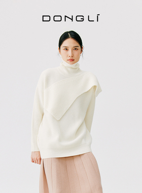 东黎小山羊绒 2024秋冬新款前胸贴片设计女士高领条纹套头衫4660