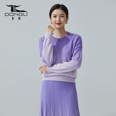 东黎长袖套头衫圆领优雅休闲