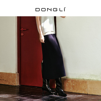 东黎显瘦高腰女士羊绒半身裙