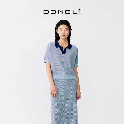 东黎女士夏款POLO领提花短袖T恤