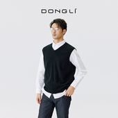 秋冬V领针织马甲时尚 东黎小山羊绒 男士 打底休闲保暖背心21S221