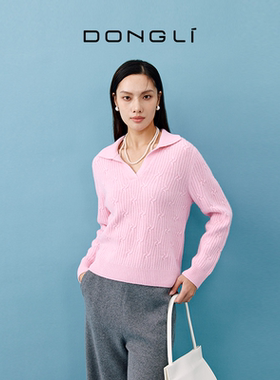 东黎山羊绒 女士秋冬纯羊绒针织套头衫保暖时尚绞花翻领上衣 4505